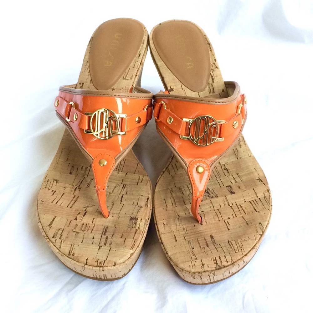 Unisa Orange ‘Patent’ Platform Wedge Sandal Sz 9 - Picture 2 of 8